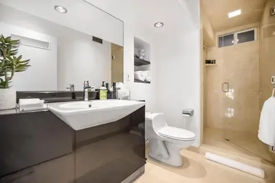 a bathroom with a sink and a toilet at Belden View in Los Angeles