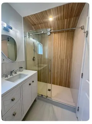 a bathroom with a shower and a sink at PRIVATE modern studio Guesthouse in Los Angeles