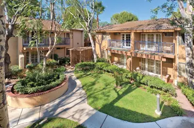 an aerial view of a house with a garden at Wyndham Dolphin's Cove 2BR Suite with Resort Access in Anaheim