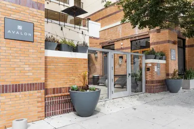 an entrance to a building with potted plants at Blueground Pasadena pool AC nr City Hall LAX-1315 in Los Angeles