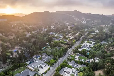 an aerial view of a town in the mountains at Amara by Stay Awhile Villas in Los Angeles