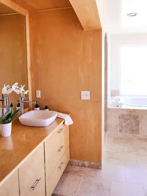 a bathroom with a white sink and a shower at Oja Mountain Ridge in Ojai