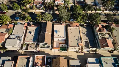 an overhead view of a city with houses and trees at Beach Life in Belmont Shore in Long Beach