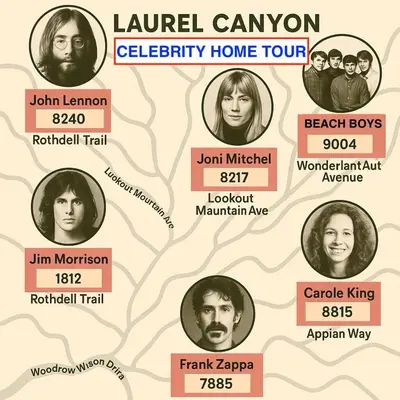 a map of the homes of the luzerne family at Chic Private Hollywood Hills Guest Suite Oasis with Tree-Top Views, Outdoor Living Room, Only 2 Minutes from Hollywood Boulevard in Los Angeles