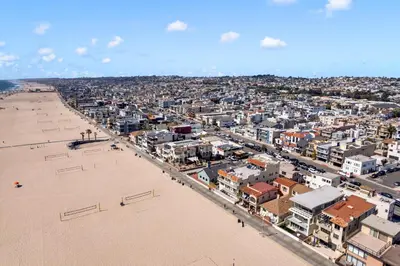 an aerial view of a beach and buildings at Awesome On The Strand, Hermosa Beach Property in Hermosa Beach
