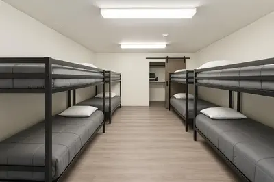 a group of bunk beds in a room at Arrowhead Ranch Retreat and Conference Center in Lake Arrowhead