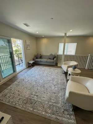 a living room with a couch and a rug at cozy & Elegant Torrance Apartment with balcony in Torrance
