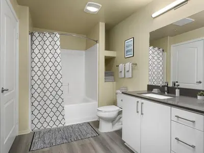 a bathroom with a shower and a toilet and a sink at Exquisite 2BDRM in Heart of MDR King Bed in Los Angeles