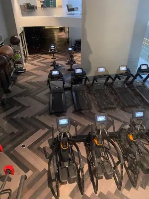 a room with a bunch of bikes on the floor at Luxury 1 Bedroom vacation Home in Downtown LA in Los Angeles