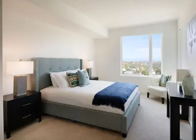 a bedroom with a large bed and a window at LAX 1 Bed Luxe with FREE PARKING in Los Angeles