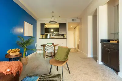 a living room with a kitchen and a dining room at Marvelous 2BR 2BA Apartment in Los Angeles