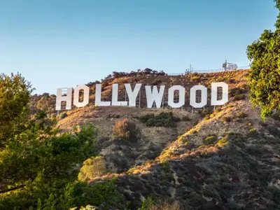 a hollywood sign on top of a mountain at Stylish 3BR Getaway plus Pool in Tarzana