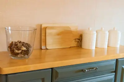 a glass vase filled with mushrooms sitting on a counter at 4BR Fullerton Retreat - Private Backyard in Fullerton