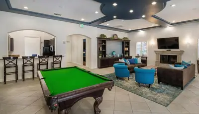a living room with a pool table in it at Marina del Rey Family 1BA & 2BA - Pool, Spa and Gym Access in Los Angeles
