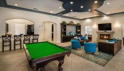 a living room with a pool table and a bar at Marina del Rey 1BA & 2BA Getaway - Pool - Spa - Gym in Los Angeles