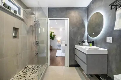 a bathroom with a sink and a shower at Shirley Lane in Los Angeles
