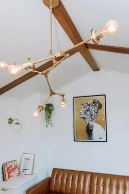 a chandelier in a living room with a couch at Serene Silver Lake 1 bedroom 1 bathroom Back house With Private Backyard in Los Angeles