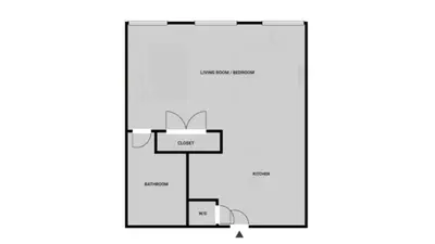 a floor plan of a house with a fireplace at Blueground Historic Core view nr Grand Park LAX-1424 in Los Angeles