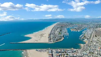 an aerial view of a beach and the ocean at Silverstrand Beach House in Oxnard