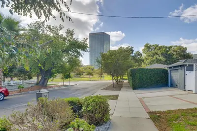 a street in a park with a tall building at Less Than 1 Mi to Universal Studios Home with Private Pool in Los Angeles