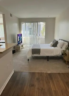 a large bedroom with a large bed and a television at 1BR Luxury Apartment - Luxury Resort Amenities in Los Angeles
