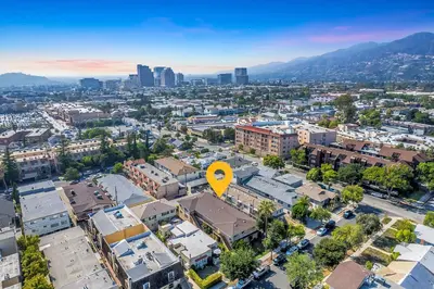 an aerial view of a city with a yellow dot at Relax in Spacious 3BR Apt Sleeps 8 and Parking in Glendale