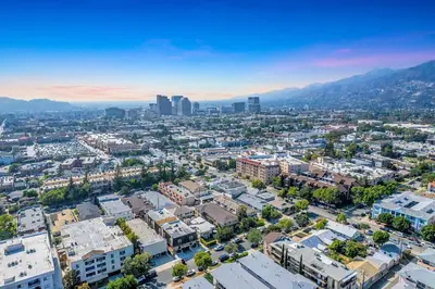 an aerial view of a city with buildings at Modern 3BR Apt with Parking in Glendale in Glendale