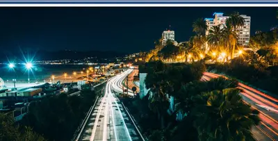 a city street at night with palm trees and street lights at Santa Monica 3BD Serenity Suite with FREE PARKING in Los Angeles