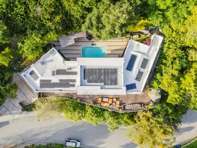 an overhead view of a house with a pool at Beverly Hills Ultra Luxury Villa with Pool and Theatre in Beverly Hills