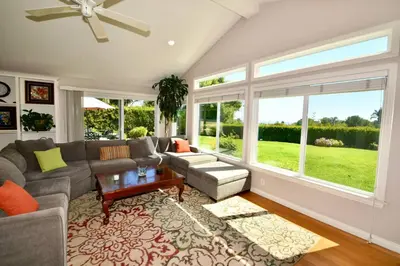 a living room with a couch and a table at Rancho Palos Verdes View Home in Rancho Palos Verdes