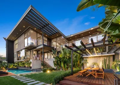 an exterior view of a house with a pool at Waynecrest in Los Angeles
