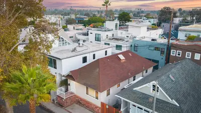 an aerial view of a city with buildings at Sunny Venice Beach Home with Open Living Walkability to Abbot Kinney Venice Drift by AvantStay in Los Angeles