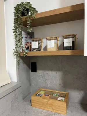 a wooden box sitting on top of a shelf at East Hollywood Modern Spacious Bungalow in Los Angeles