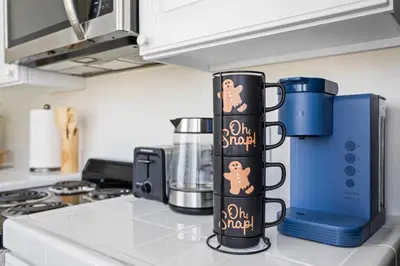 a kitchen counter with two coffee mugs on it at Ocean Lover's Dream Studio In Santa Monica in Los Angeles