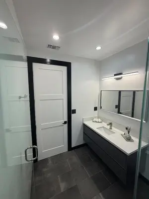 a bathroom with a sink and a mirror at Burbank - Starlight Hills Private Luxury Guest House in Burbank