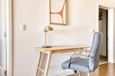 a desk with a chair and a lamp at Marina del Rey 2BR w Pool Gym nr beach LAX-636 in Los Angeles