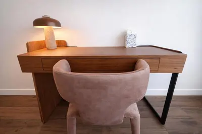 a desk with a chair and a desk with a lamp at Penthouse Corner 3 Bedroom Condo with Large Private Balcony and Parking in Los Angeles