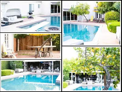 a collage of pictures of a swimming pool at LA Artist House in Encino