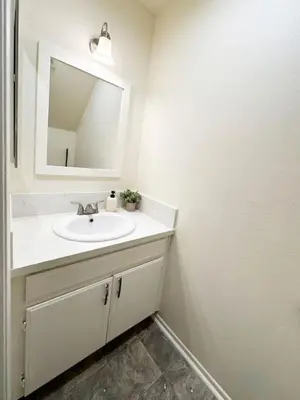 a bathroom with a sink and a mirror at 2BR Bohemian Haven Near Walk of Fame - BR6 - BUR in Burbank