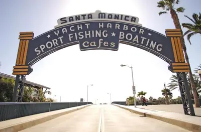 a sign for the santa monicaport harbor sport fishingboarding cafes at Beach lovely home in Santa Monica in Los Angeles