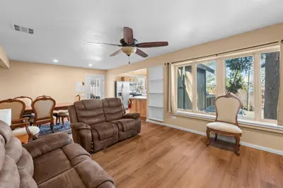 a living room with a couch and chairs and a table at Appleview - Walk to Village/Lake, Lake View, Hot Tub, BBQ in Big Bear Lake