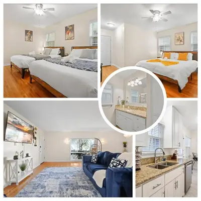 a collage of pictures of a bedroom and a bed at Steps to the Beach - Games - Free Parking in Long Beach