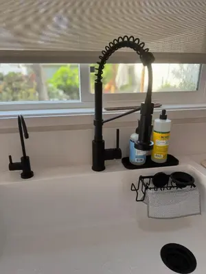 a kitchen counter with a sink and a kitchen sink at NEW Cozy Studio City Guesthouse in Prime Location in Studio City