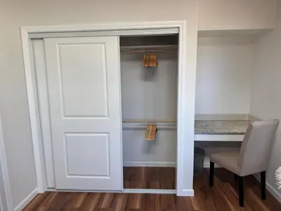 a door leading into a room with a desk at Skylight Terrace in Los Angeles