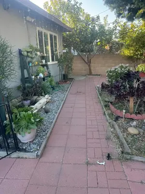 a walkway in front of a house with plants at Asian Food Gallery mini back room in San Gabriel