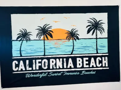a sign for a beach with palm trees at Asian Food Galler Single house in San Gabriel