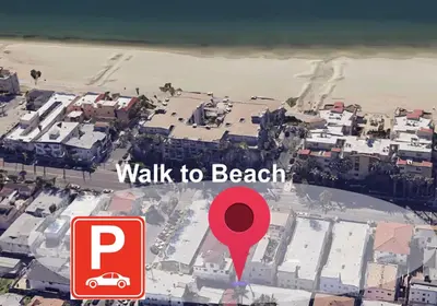 a map of a city with a red marker at Walk 2min to BEACH! Boho 3-Bedroom BEACH Pad with AC, Patio, Laundry & Mid Size Parking in Long Beach