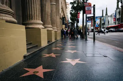 a sidewalk with stars painted on the ground at Compact Hollywood Studio in Los Angeles