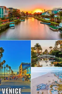 a collage of photos of a city and a river at Vibrant SoCal Venice Beach Retreat in Los Angeles