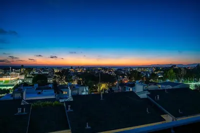 an aerial view of a city at sunset at Phenomenal King, Air, Rooftop Deck, Walk to Beach in Hermosa Beach